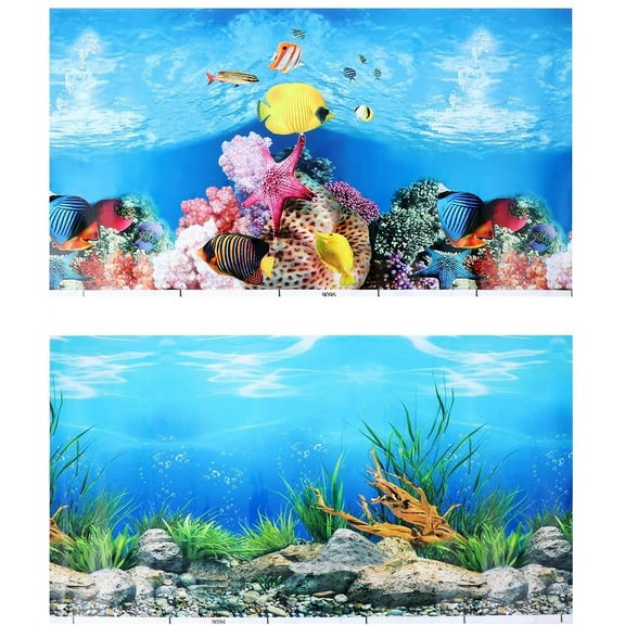 Walbest Aquarium Background Sticker, 3D Double-Sided Adhesive Wallpaper Fish Tank Decorative Pictures Underwater Backdrop Image Decor (52x30cm/20.47" x 11.81")