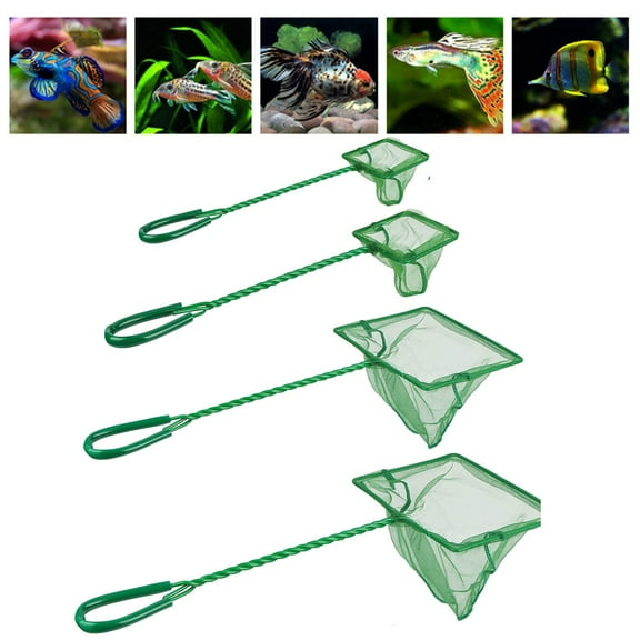 Walbest Aquarium Fish Net Fine Quick Catch Mesh Nylon Fishing Nets for Fish Tank Green Mesh Nets Scoop with Plastic Handle - 6inch