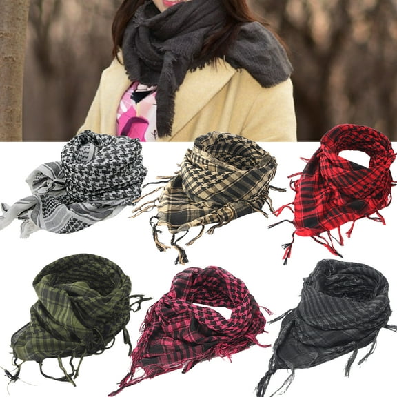 Walbest Arab Plaid Fringe Lightweight Scarf Cotton Shemagh Keffiyeh Head Neck Scarf with Tassel for Outdoor Camping Accessory Unisex