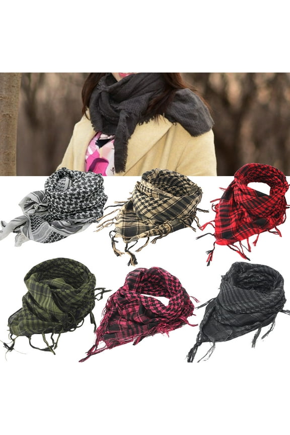 Arab Plaid Fringe Lightweight Scarf Cotton Shemagh Keffiyeh Head Neck Scarf with Tassel for Outdoor Camping Accessory Unisex