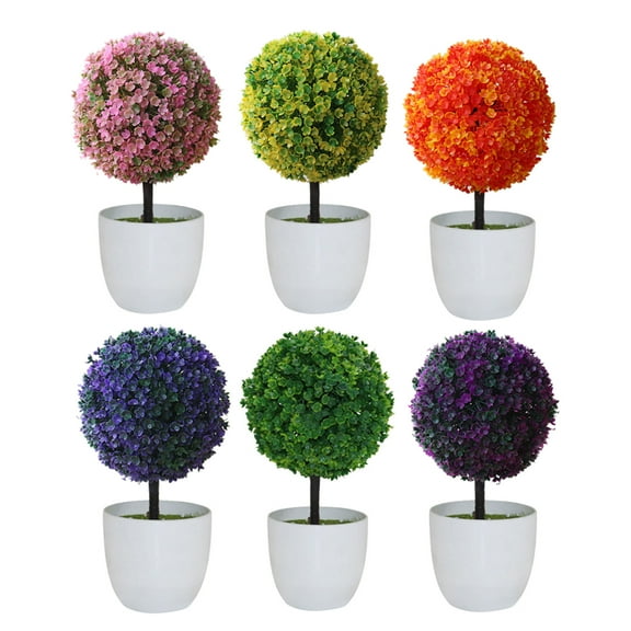 Walbest Artificial Bonsai Lifelike Grass Ball Plant Potted Non-fading Plastic Simulation Bonsai Tree Plants Flowers, Home Office Desktop Decorative Ornament