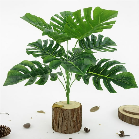 Walbest Artificial Monstera Plants Palm Leaves Faux Turtle Leaf Fake Tropical Large Palm Tree Leaves, Imitation Leaves for Home Kitchen Party Table Flowers Arrangement Wedding Decorations