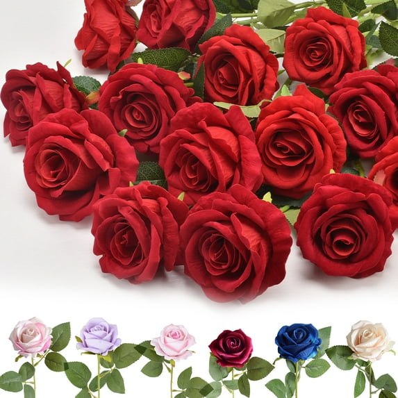 Walbest Artificial Rose Branch with Stem Home Wedding Party Faux Flower Floral Arrangement Indoor Outdoor Garden Decoration Photo Props