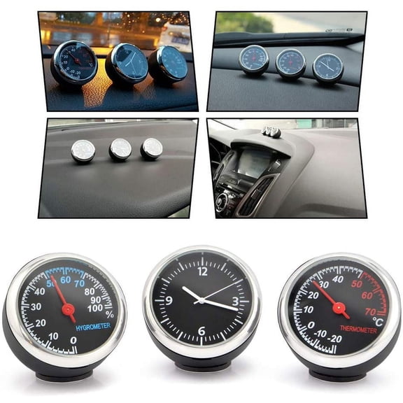 Walbest Auto Car Vehicle Thermometer Hygrometer Clock,Mini Small Classic Dashboard Thermometer Hygrometer Clock,3 in 1 for Car Cool Decoration