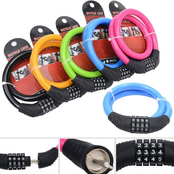 Walbest Bike Bicycle Lock Cable, Steel Cable Chain, High Security 4-Digit Combination Bicycle Lock Anti-Theft, Scooter Lock for Bikes and Scooters
