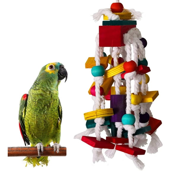Walbest Bird Chewing Toy - Parrot Cage Bite Toys Wooden Block Bird Parrot Toys for Small and Medium Parrots and Birds (Random Color)