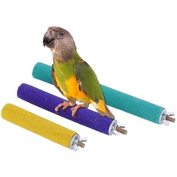 Walbest Bird Perchs Bird Stand Toy Bird Cage Accessories Natural Colorful Wood Perch Platform Paw Grinding Stick for Parakeets (Random Color, Size 0.79" x 9.84")