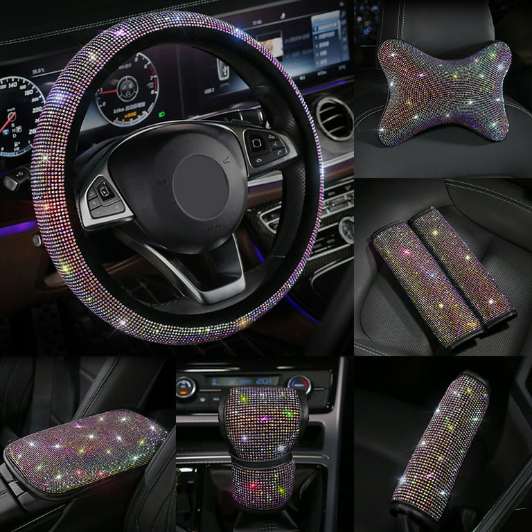 Walbest Bling Car Interior Accessories for Women, Bling Steering Wheel  Cover Seat Belt Shoulder Pad, Rhinestones Glitter Gear Shift Cover  Rhinestone Center Console Cover Shift Cover (1Pc) 