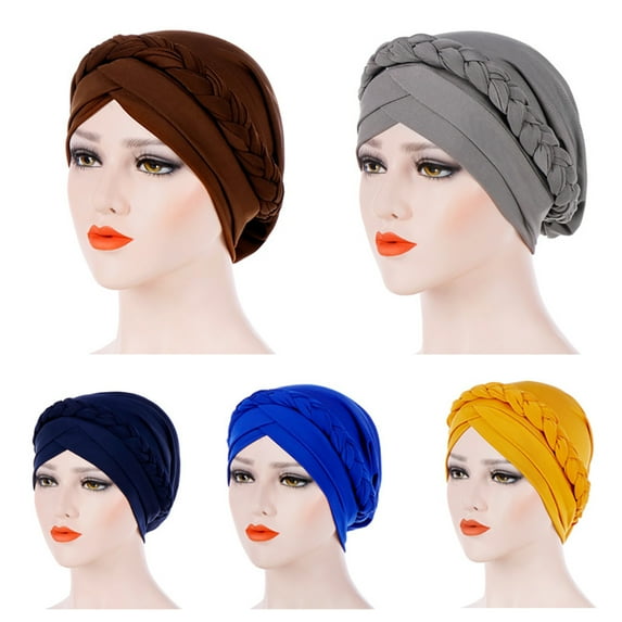 Walbest Braid Silky Muslim Hijab Cap Turban Head Wrap Hat Women Chemo Beanies Cap