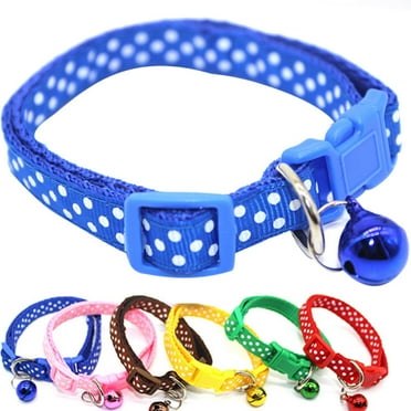 Walbest Breakaway Cat Collar with Bell and Safety Buckle, Kitten Necklace Collar for Kitty Small Dog Puppy Dot Print Collar , Adjustable Length Pet Collar Solid Nylon (Red)