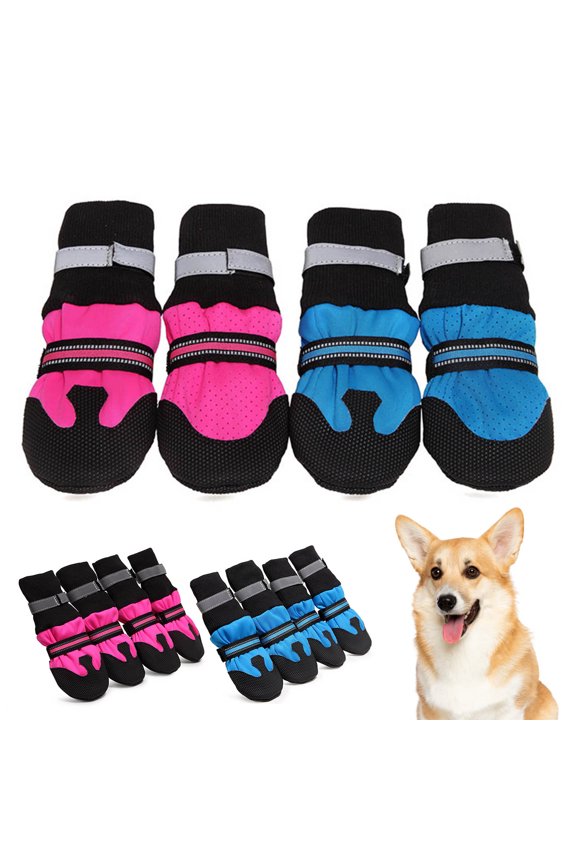Breathable Dog Boots Mesh Dog Shoes with Adjustable Straps Non-Slip Soft Sole Dog Paw Protector Boots for Small and Medium Sized Dog Daily Walking, Set of 4