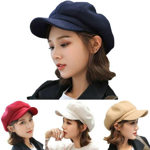 Walbest British Style Felt Wide Brim Octagonal Cap, Women Beret Newsboy Cabbie Cap, Winter Warm Peaked Cap Hat Gray