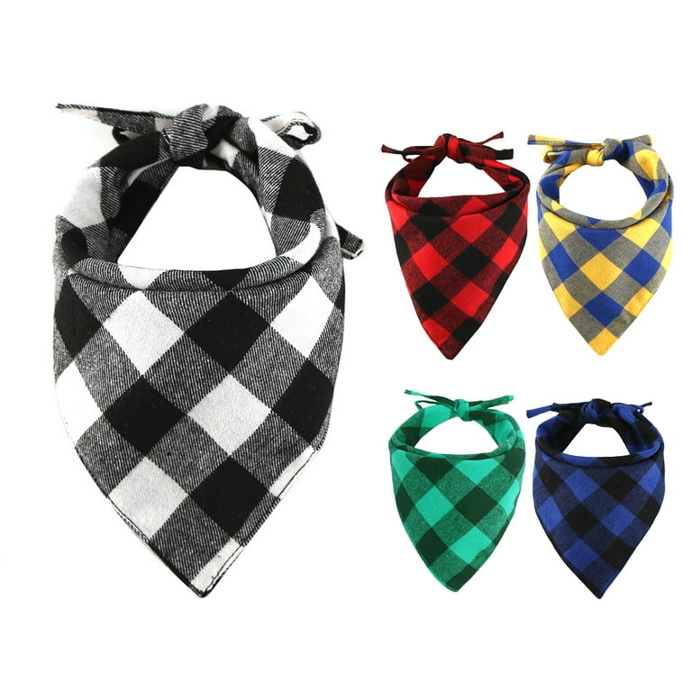 Walbest Buffalo Plaid Dog Bandana Cotton Bandanas Handkerchiefs Scarfs Triangle Bibs Accessories for Small Medium Large Dogs Puppies Pets