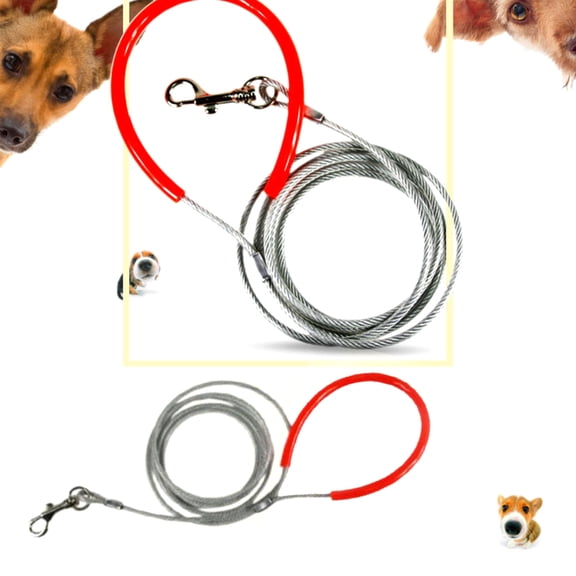 Walbest Cable Tie Out for Dogs, 8.2 ft Length Stainless Steel Strength Cable with Rubber Coating Chew Proof Lead for Small or Medium Pets.Great for Yard, Camping, Running, Park, Outside