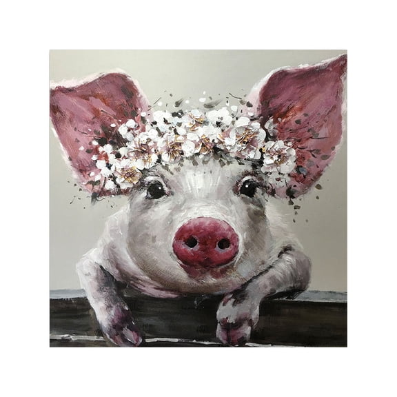 Walbest Canvas Wall Art Painting Home Decor, Canvas Painting Pig Big Ears Picture Art Poster for Kitchen Bathroom Home Office Decoration Wall Decor (11.8" x 11.8")