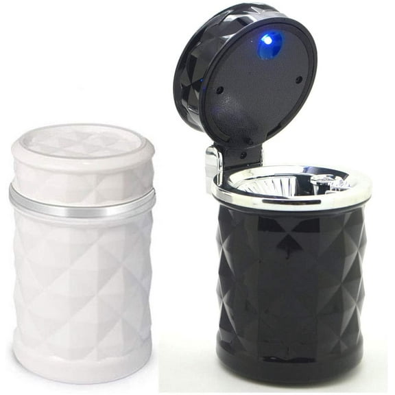 Walbest Car Cupholder Travel Ashtray with Lid and LED Light, Ideal Decorative Cigar Ash Bucket, Cigarette Ashtray, Car Waste Bin - White