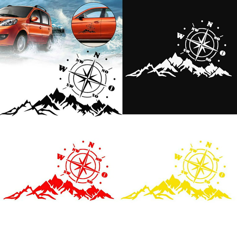 Walbest Car Decals Compass with Mountain Jeep Stickers Waterproof Vinyl  Hood Decal/Car Window Stickers/Auto Graphics Body Side 1 PCS Car Stickers  for Jeep Wrangler SUV Decoration (White) 