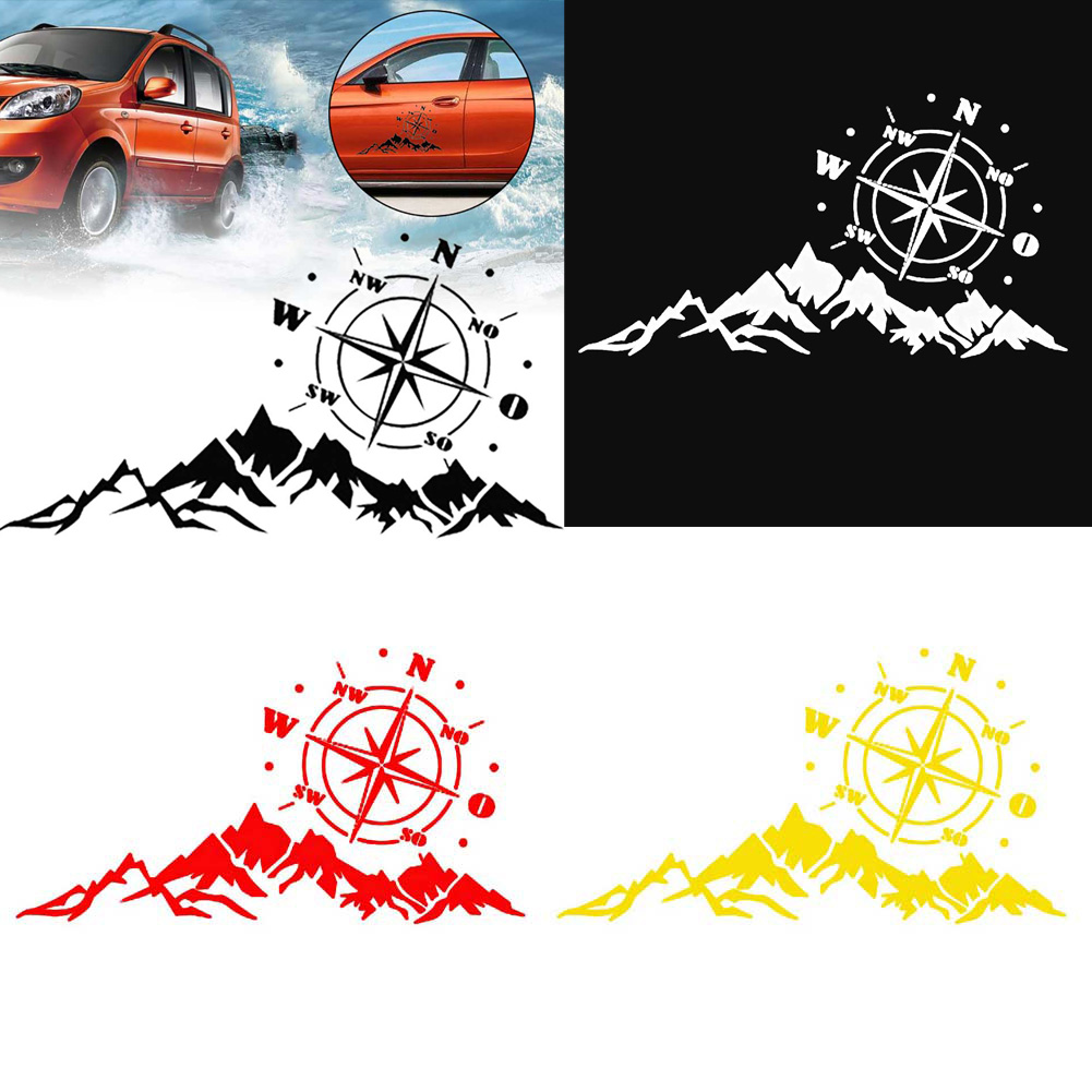 Walbest Car Decals Compass with Mountain Stickers Waterproof Vinyl Hood Decal/Car Window Stickers/Auto Graphics Body Side 1 PCS Car Stickers for Wrangler SUV Decoration (White) - image 1 of 6