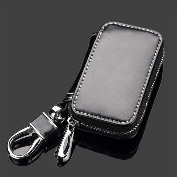 Walbest Mini Stylish Genuine Leather Car Key Fob Case Keychain Zipper Bag Protector, Auto Key Case Bag, 3.35" x 1.81" x 0.79"