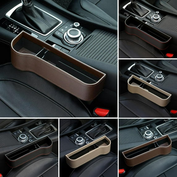 Walbest Car Seat Gap Filler Organizer Between Front seat car Organizer and Storage Box, Auto Premium PU Leather Console with Cup Holder, Car Pocket for Interior Essentials (for Driver Side)