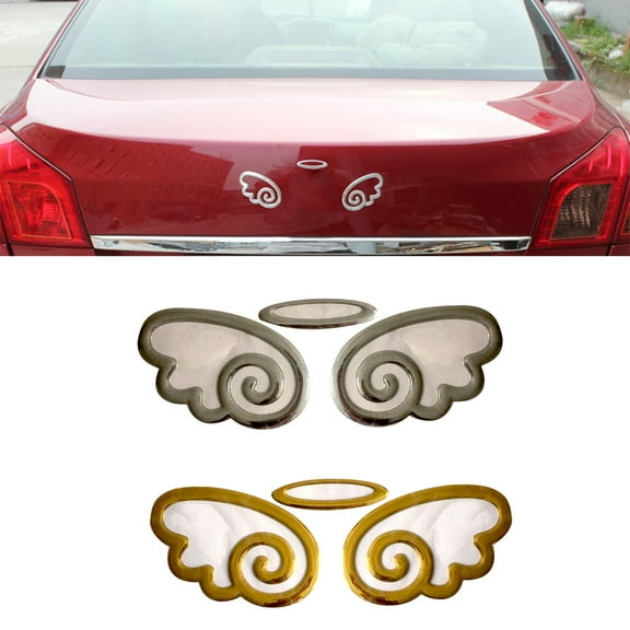 Walbest Car Sticker - Cute 3D Angel Wings Golden Sticker Vehicle Body Logo Decal Decoration