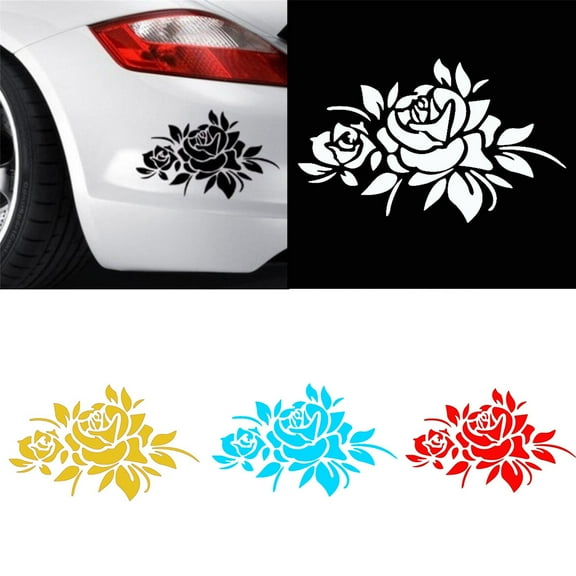Walbest Car Stripe Sticker Rose Flower Decal Vinyl Sticker Car-Styling Vehicle Body Window Reflective Sticker Wall Car Decor - White