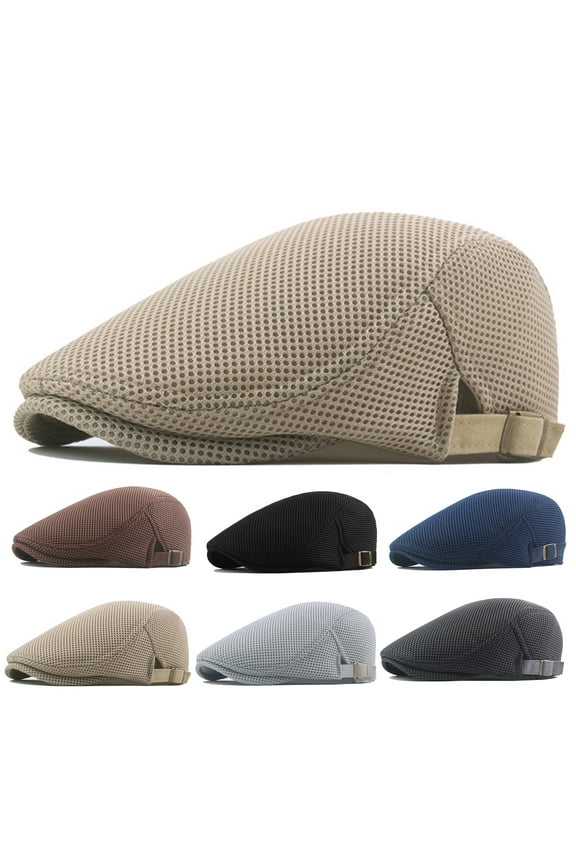 Casual Men Mesh Breathable Beret Hat Polyester Solid Color Hollow Beret Cap Visor Hat