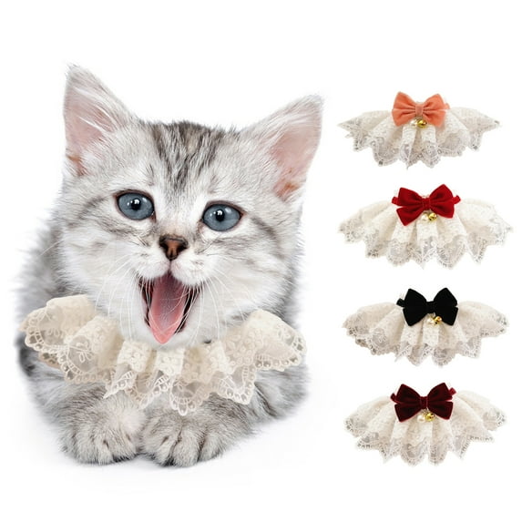 Walbest Cat Collar with Bow Tie and Bell, Soft Bowknot Lace Kitten Collar Adjustable Pet Collar Strap for Cats Kitty Kitten