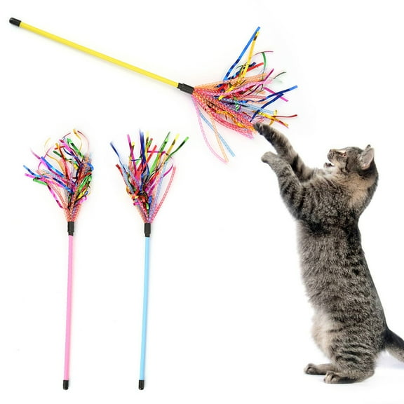 Walbest Cat Feather Wands, Cat Wands with Bell Sucker Interactive Cat Teaser Wands Stick for Cat and Kitten, Pink