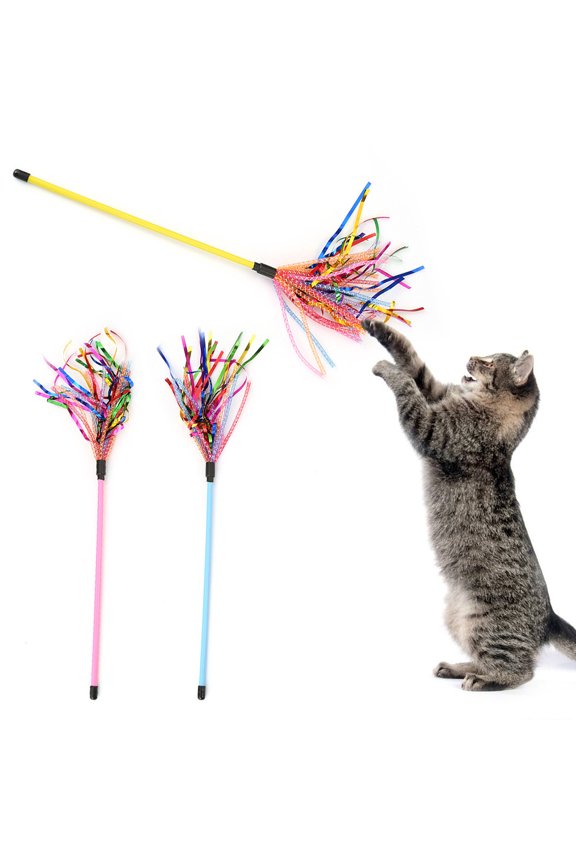 Cat Feather Wands, Cat Wands with Bell Sucker Interactive Cat Teaser Wands Stick for Cat and Kitten, Pink