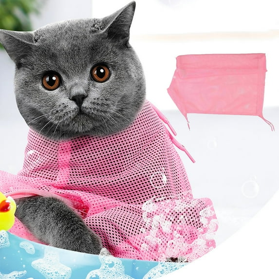 Walbest Cat Grooming Bag Bathing Shower Mesh Bag Adjustable Multifunctional Breathable Polyester Anti-Bite Anti-Scratch Cat Restraint Bag for Nail Trim/Examining/Ear Clean (Orange)