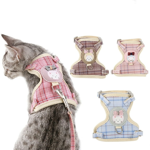 Walbest Cat Harness Polyester Cotton Gird Design Breathable, S (3937" to 5906" Chest Size)