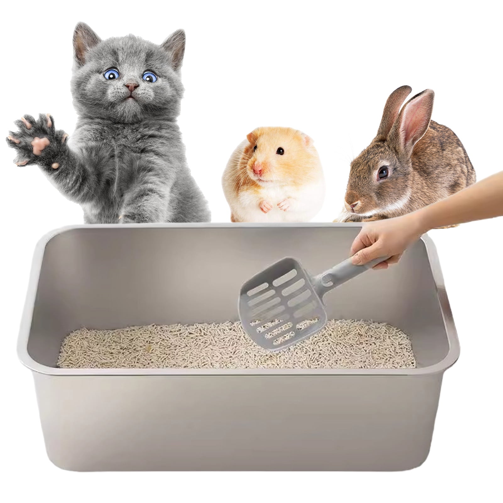 Walbest Cat Litter Box Easy to Clean Stainless Steel Pet Toilet Large