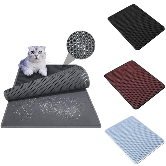 Walbest Cat Litter Mat, 29.53" X 21.65" Grey Kitty Litter Mat, Cat Mat with Honeycomb Foldable Double Layer Litter Mat Design, Water & Urine Proof for Litter Boxes