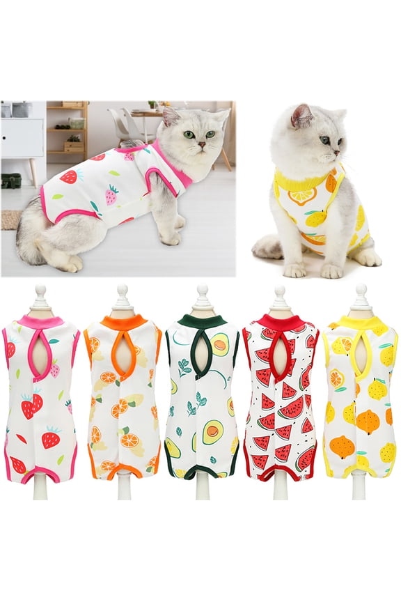 Cat Postpartum Clothes, Fruit Pattern Printed Cat Recovery Suit, Cotton Recovery Body Wrap Breathable Kittens Recovery Clothes for Cats Small Dogs Abdominal Recovery Weaning