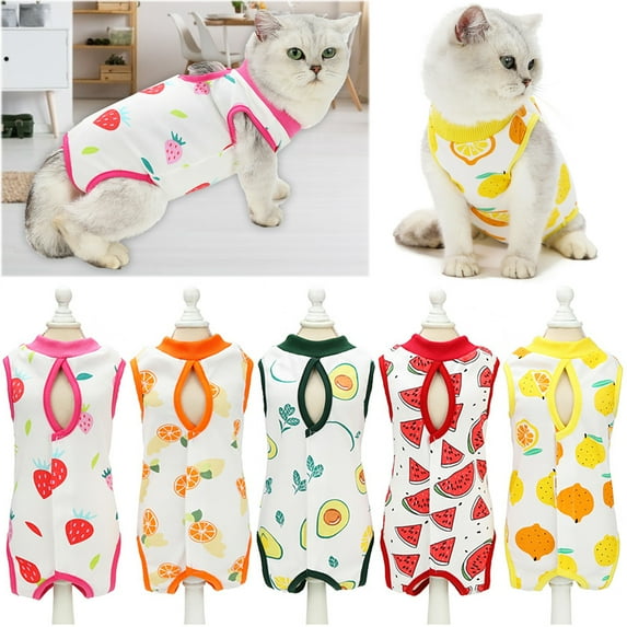 Walbest Cat Postpartum Clothes, Fruit Pattern Printed Cat Recovery Suit, Cotton Recovery Body Wrap Breathable Kittens Recovery Clothes for Cats Small Dogs Abdominal Recovery Weaning