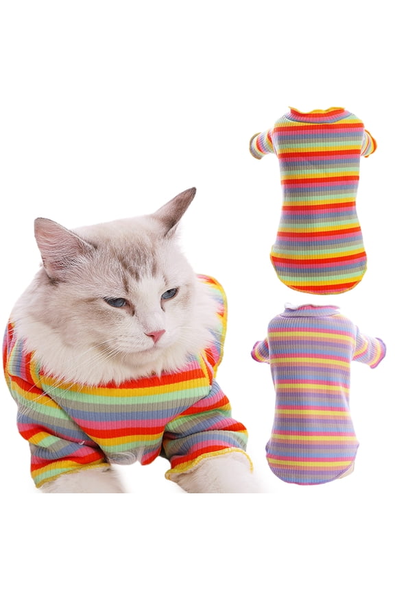 Cat Sweaters Puppy Clothes for Small Dogs Winter Cat Clothes Pet Rainbow Pug Outfits Knit Chilly Cable Sweater Pullover Dogs Cats Sweater