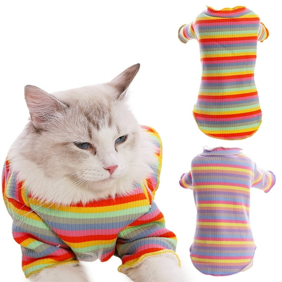 Walbest Cat Sweaters Puppy Clothes for Small Dogs Winter Cat Clothes Pet Rainbow Pug Outfits Knit Chilly Cable Sweater Pullover Dogs Cats Sweater