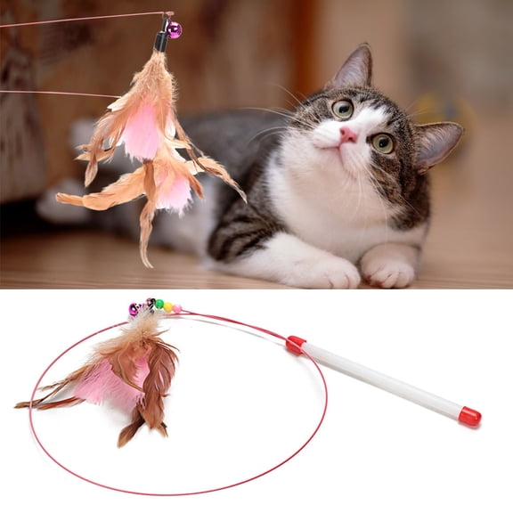 Walbest Cat Wand Toys, Interactive Cat Teaser Wand Cat Feather Toys with Loud Bell for Cat and Kitten