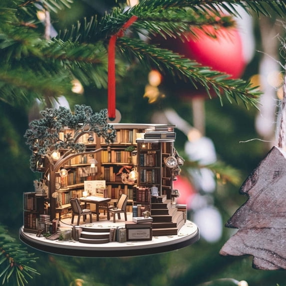 Walbest Christmas Bookstore Ornament Acrylic Book Stacked Hanging Decoration Xmas Tree Pendant Bookgift for Book Lover Holiday Tree Home Decor