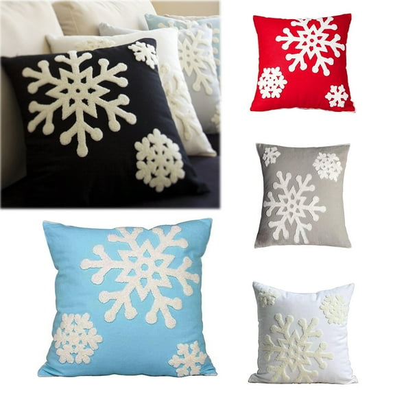 Walbest Christmas Snowflake Embroidered Throw Pillowcase, 18 in Invisible Zipper Snowflake Pattern Xmas Pillow Cover Living Room Sofa Decor