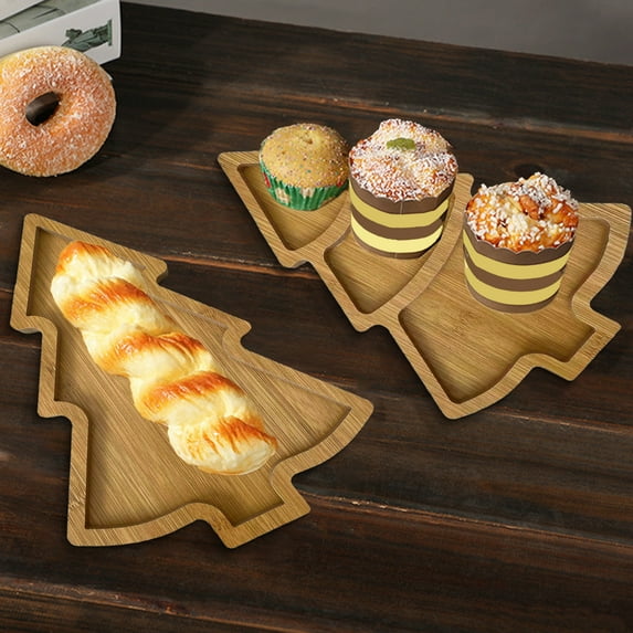 Walbest Christmas Tree Shaped Tray Wooden Charcuterie Dessert Boards Steak Dinner Plate Safe Easy to Clean Serving Platter for Parties Events