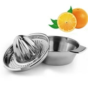 Walbest Citrus Lemon Orange Juicer Manual Squeezer, 201 Stainless Steel Robust Hand Juicer Reamer Rotation Press with Juice Strainer Bowl, 2 Pour Spouts, Dishwasher Safe, Easy to Clean
