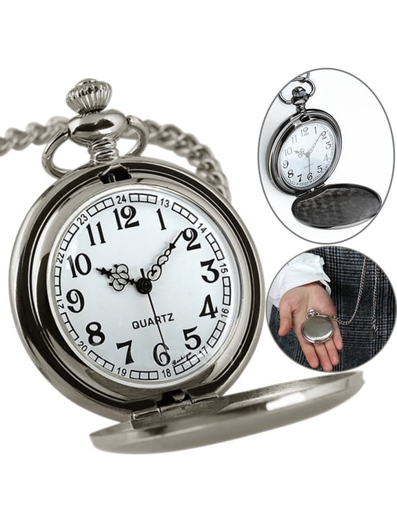 Classic Smooth Surface Vintage Quartz Pocket Watch, Arabic Numerals Scale Mens Womens Watch with Chain, Christmas Graduation Birthday Fathers Day Gift