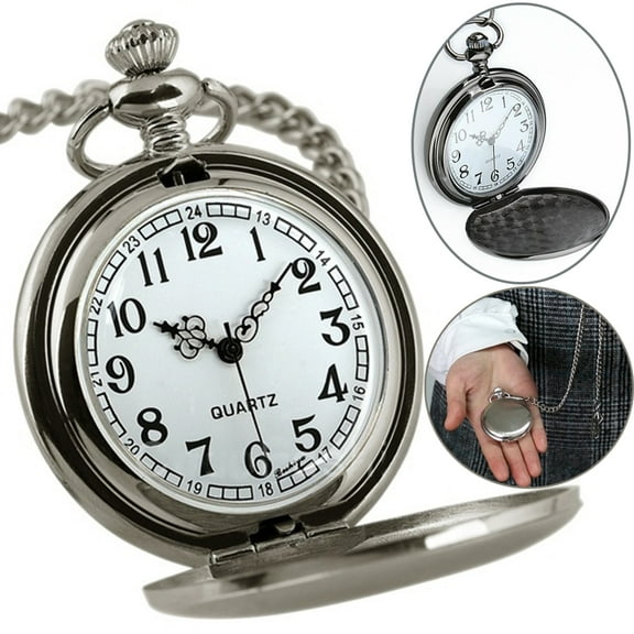 Walbest Classic Smooth Surface Vintage Quartz Pocket Watch, Arabic Numerals Scale Mens Womens Watch with Chain, Christmas Graduation Birthday Fathers Day Gift