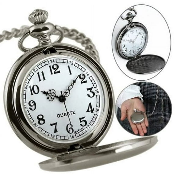 Walbest Classic Smooth Surface Vintage Quartz Pocket Watch, Arabic Numerals Scale Mens Womens Watch with Chain, Christmas Graduation Birthday Fathers Day Gift