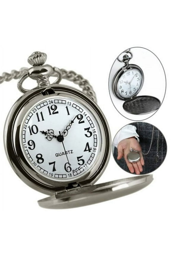 Classic Smooth Surface Vintage Quartz Pocket Watch, Arabic Numerals Scale Mens Womens Watch with Chain, Christmas Graduation Birthday Fathers Day Gift