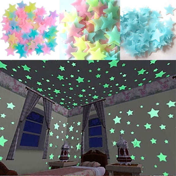 Walbest Colorful Glow In The Dark Luminous Stars Plastic Wall Sticker