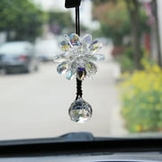 Walbest Colorful Hanging Crystal Ball Prisms Flower Fengshui Ornament Rear View Mirror Car Charm Decor