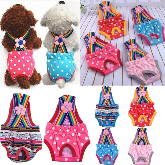 Walbest Comfortable Cotton Pet Dog Physiological Pants, Polka Dot Striped Female Dog Underwear Sanitary Diaper Nappy Pants